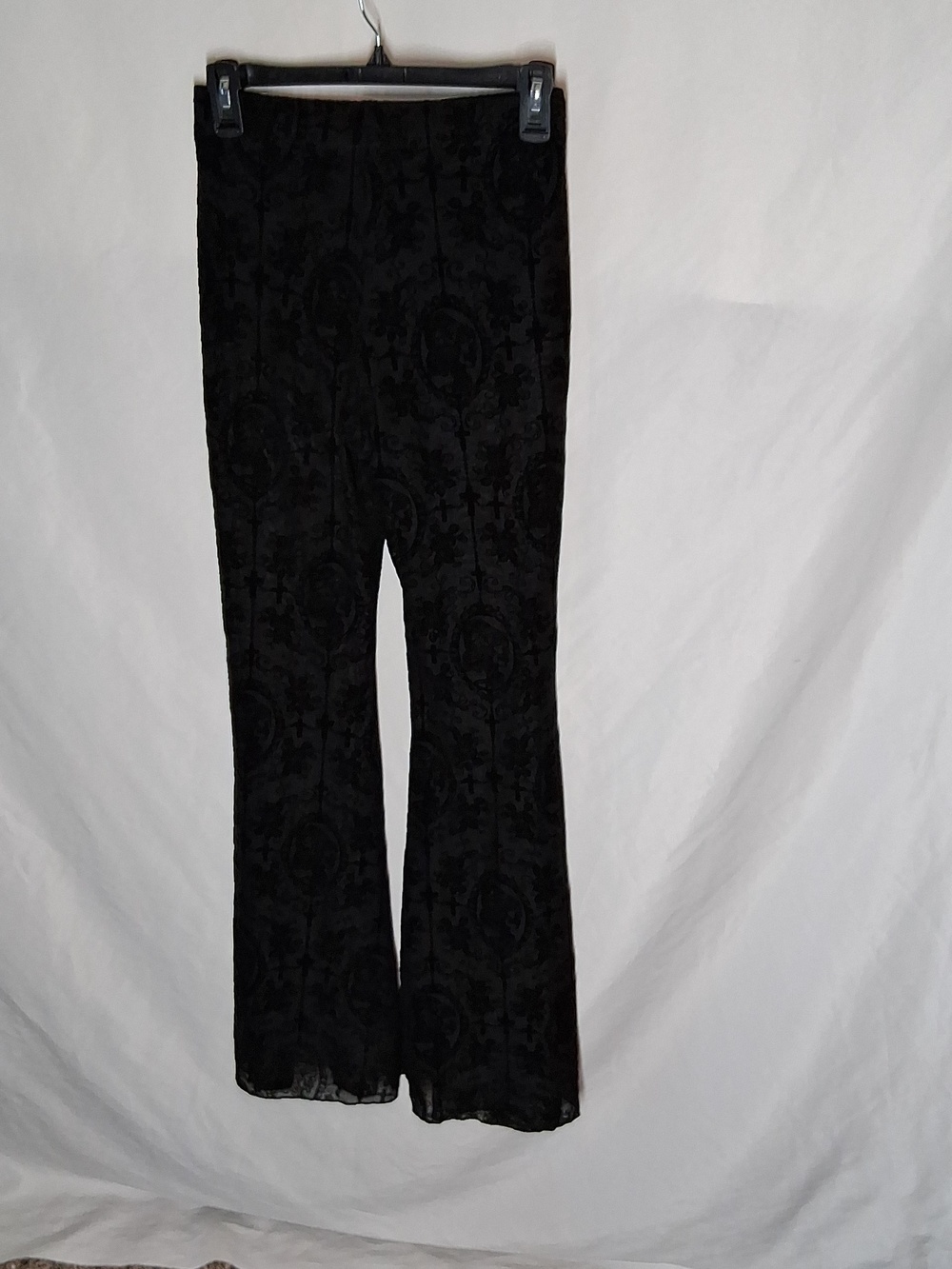 Black Burnout Velvet Laced  Goth Flared Bottom with Subtle Pattern - Picture 3 of 16